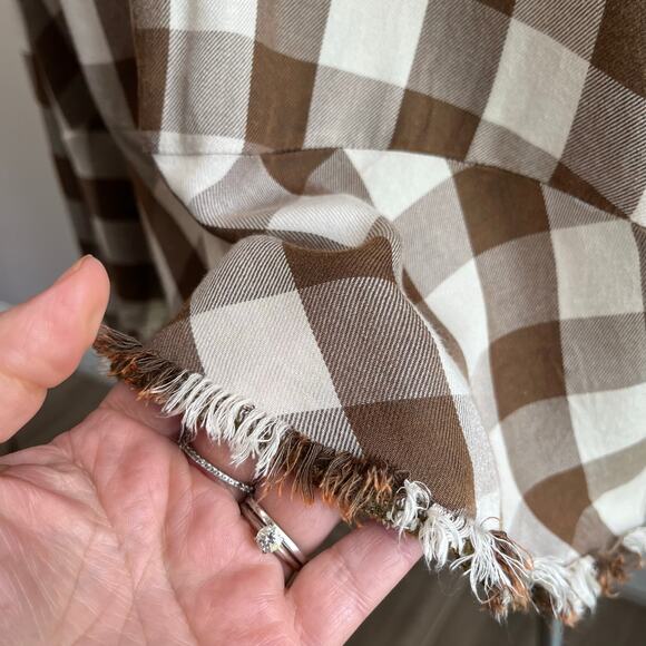 Democracy Long Sleeve Brown & White Plaid Button Down Size 2X - Picture 7 of 8